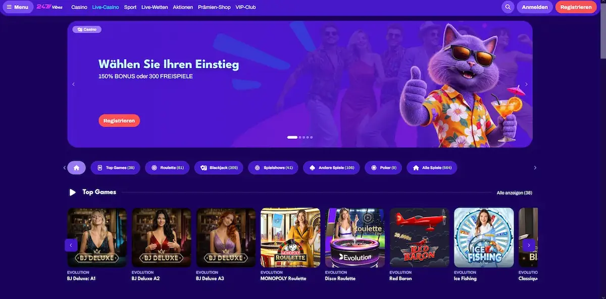 247Vibes Live Casino mit Evolution Gaming Croupiers in Echtzeit
